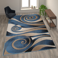 Flash Furniture ACD-RG8AS8-811-BL-GG Coterie Collection 8' x 11' Modern Circular Patterned Indoor Area Rug - Blue and Beige Olefin Fibers with Jute Backing
